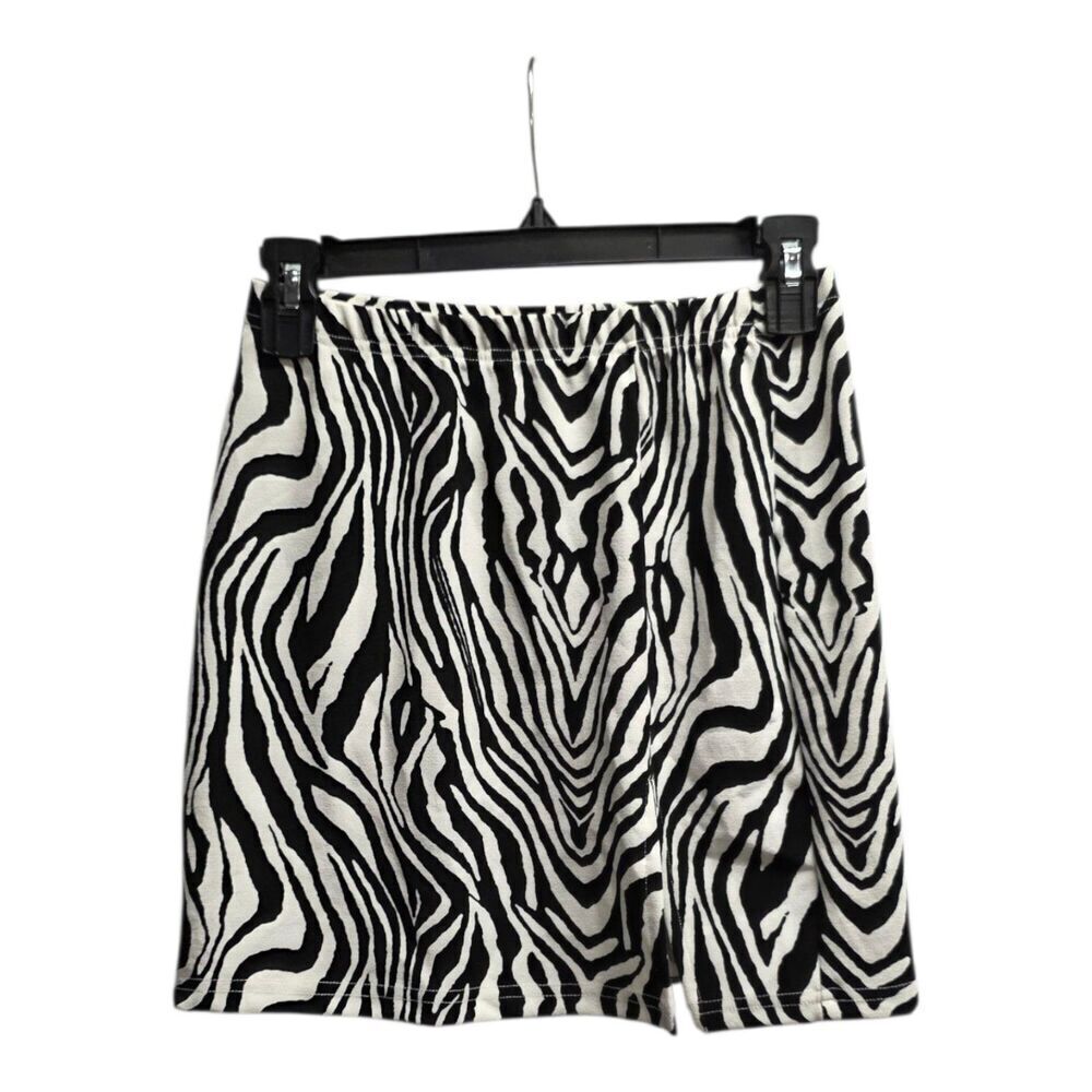 Shein Black Zebra Print Mini Skirt with Front Slit S